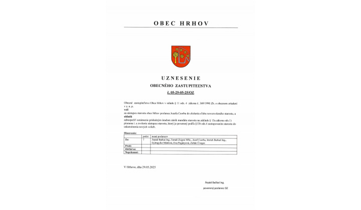 Uznesenie OZ  - Zástupca  starostu